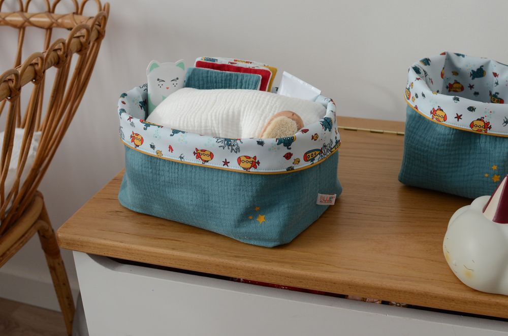 Grand panier de rangement Collection 'Sous-marins' Vert Céladon